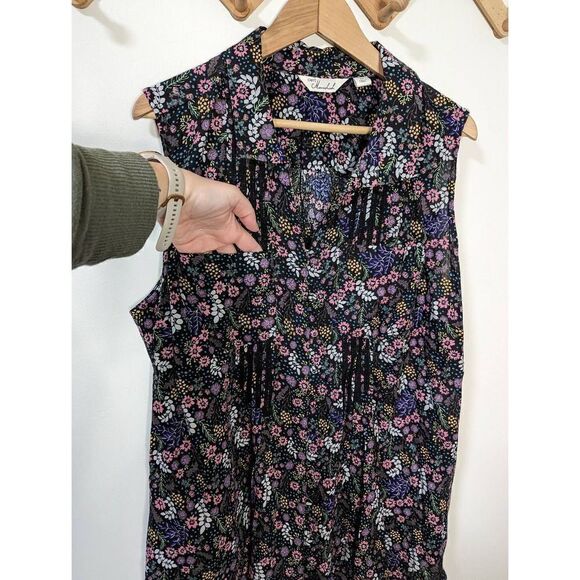 Caffe Marrakesh Black Floral Button Front Sleeveless Tank Top - Size 3X - Picture 5 of 8